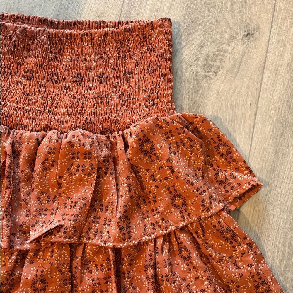 NEVER WORN - Orange & Brown Floral Ruffle Skirt - Picture 3 of 4
